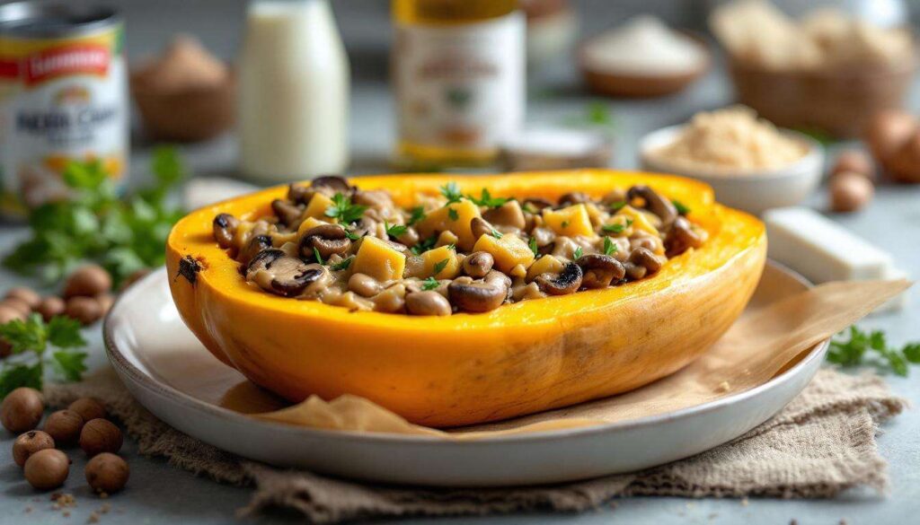 Courge butternut farcie aux champignons et béchamel – sans lactose