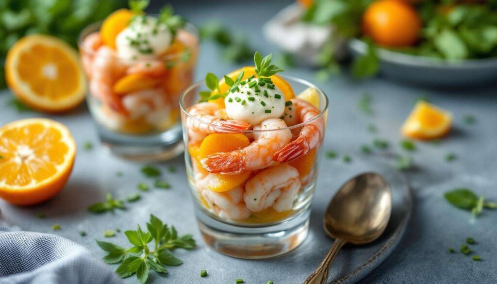 Verrines clémentines-crevettes : l’apéritif frais et chic, prêt en quelques minutes