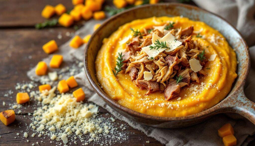 Le parmentier qui change tout : purée de butternut douce, confit de canard effiloché, gratiné doré