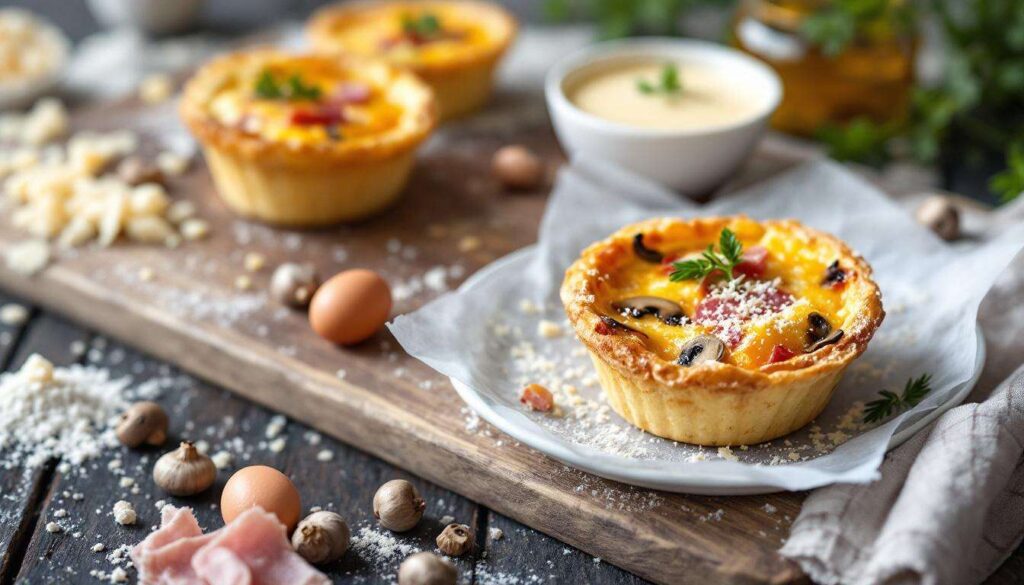 Ingrédients pour 12 mini quiches sans pâte jambon-champignons