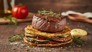 Tendre de bœuf : recette et mille-feuille croustillant de légumes