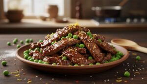 Lanières de bœuf teriyaki aux petits pois et gingembre