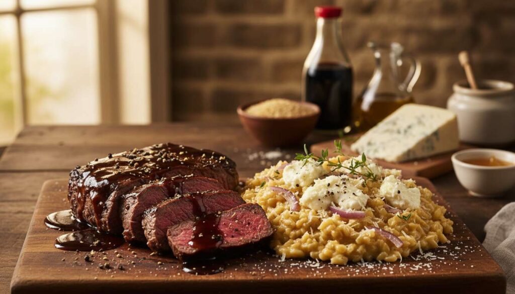 Bavette laquée, risotto d'épeautre et gorgonzola : recette gourmande