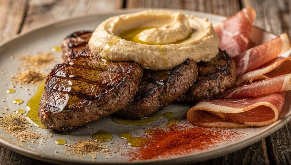 Pavé de bœuf charal, houmous et jambon sec : une recette savoureuse