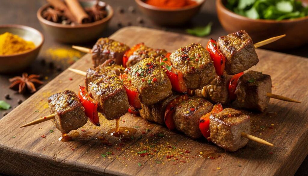 Brochettes de bœuf au colombo : recette savoureuse