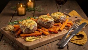 Pavé de boeuf en croûte de Comté et frites de patate douce