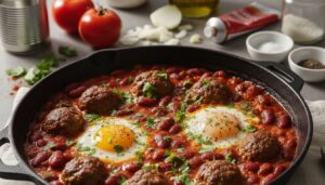 Chakchouka aux boulettes de boeuf et haricots rouges : recette gourmande