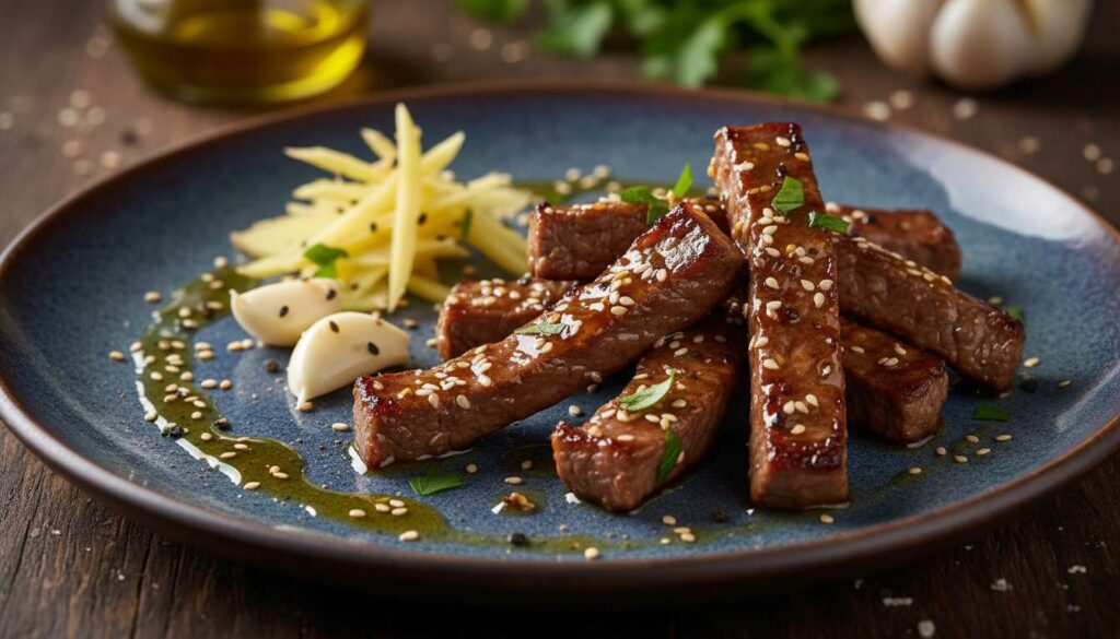 Lanières de bœuf à la plancha laquées au miel : recette gourmande