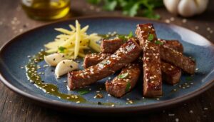Lanières de bœuf à la plancha laquées au miel : recette gourmande