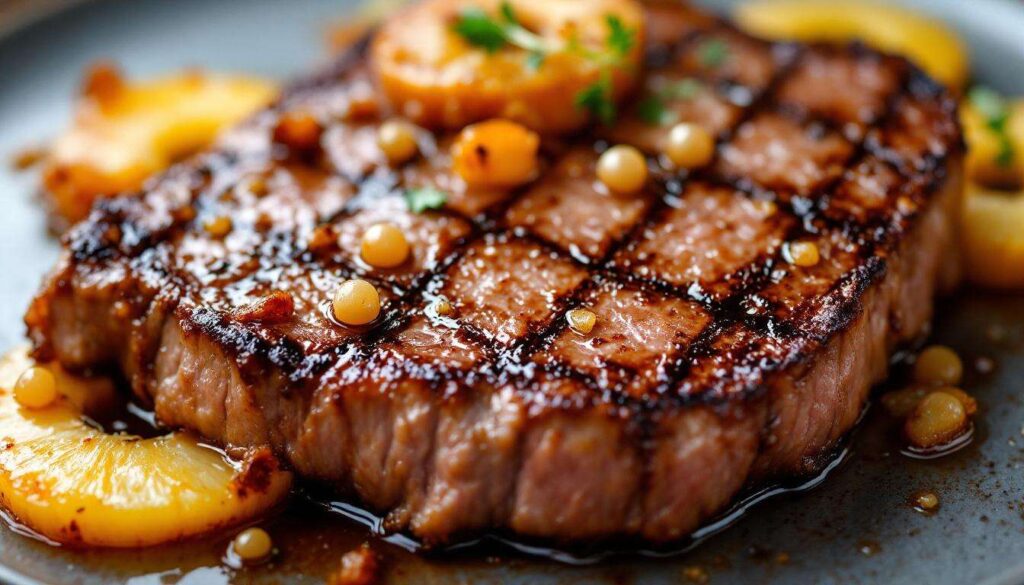 Faux-filet aux oignons grelots et ananas caramélisés : une recette savoureuse