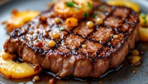 Faux-filet aux oignons grelots et ananas caramélisés : une recette savoureuse