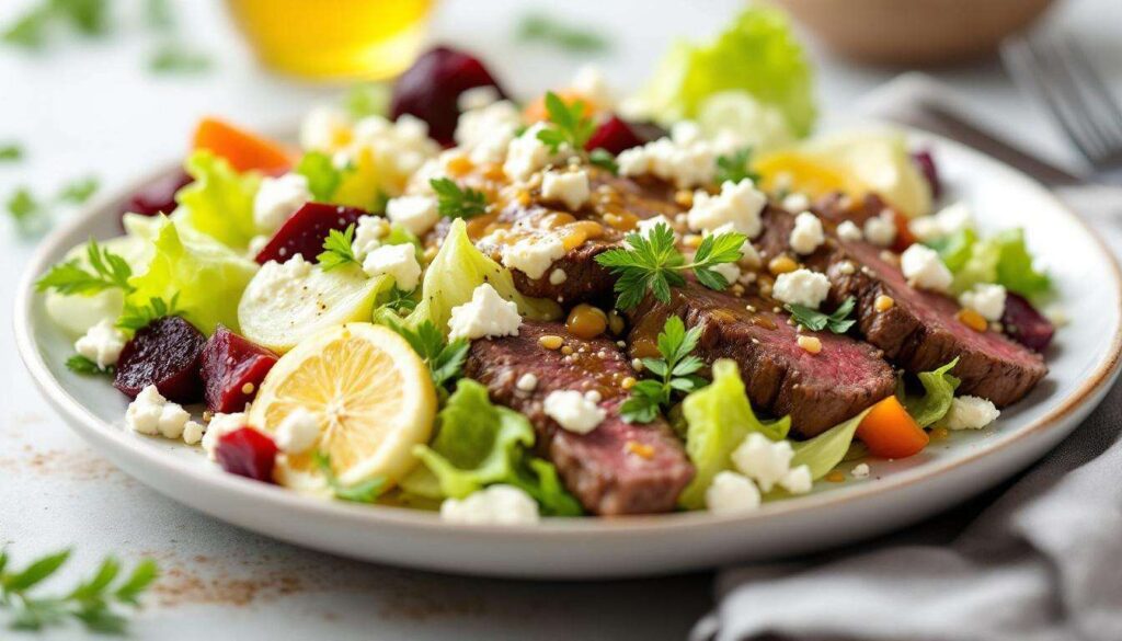 Salade de steak Charal, romaine, betterave, endive et feta