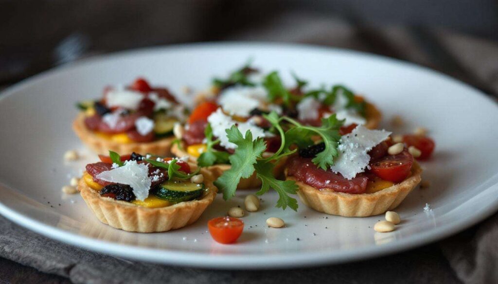 Minis tartelettes en brick au carpaccio et légumes confits