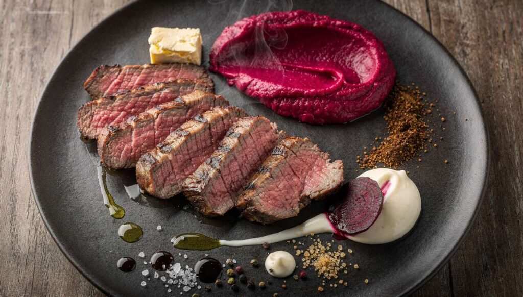 Bavette au café et purée de betterave : recette gourmande