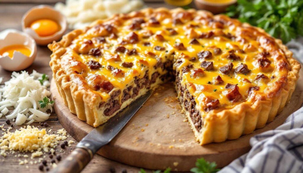 Recette de quiche au bœuf, oignons et gruyère