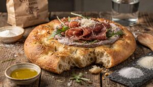 Focaccia Charal : recette au carpaccio et crème d&rsquo;aubergine
