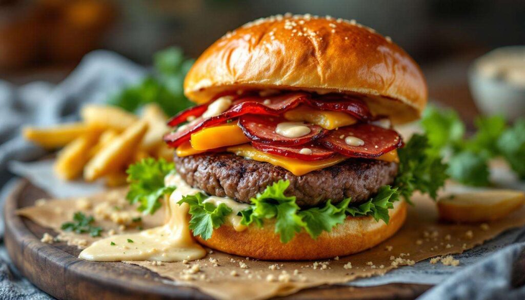 Recette de burger catalan aux poivrons et chips de chorizo