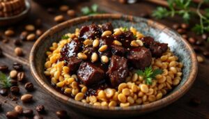 Recette de boeuf et salsifis au café et cacahuètes