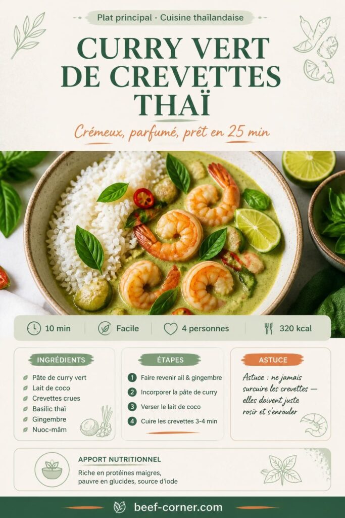 Curry vert de crevettes thaï au lait de coco — épinglez la recette sur Pinterest
